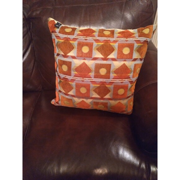 Retro Geometric Decorative Throw Pillows Set of 2 Orange Yellow Square Cushions - Picture 2 of 4